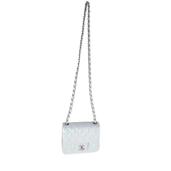 Chanel Light Blue Iridescent Quilted Calfskin Square Mini Classic Flap Bag - Picture 3 of 8